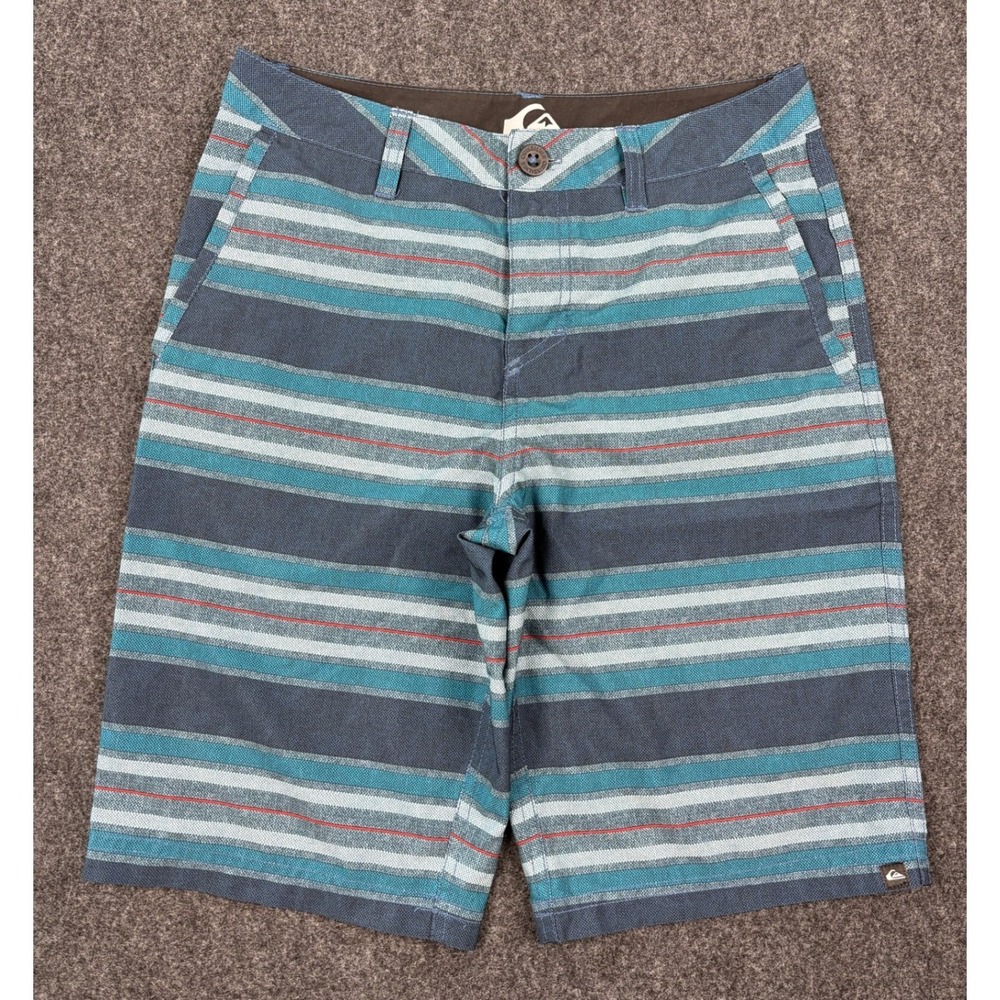 Quiksilver Mens Hybrid Board Shorts Blue Teal Striped Size 27 Walk Shorts